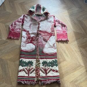 Fringed tapestry blanket coat - angels Christmas